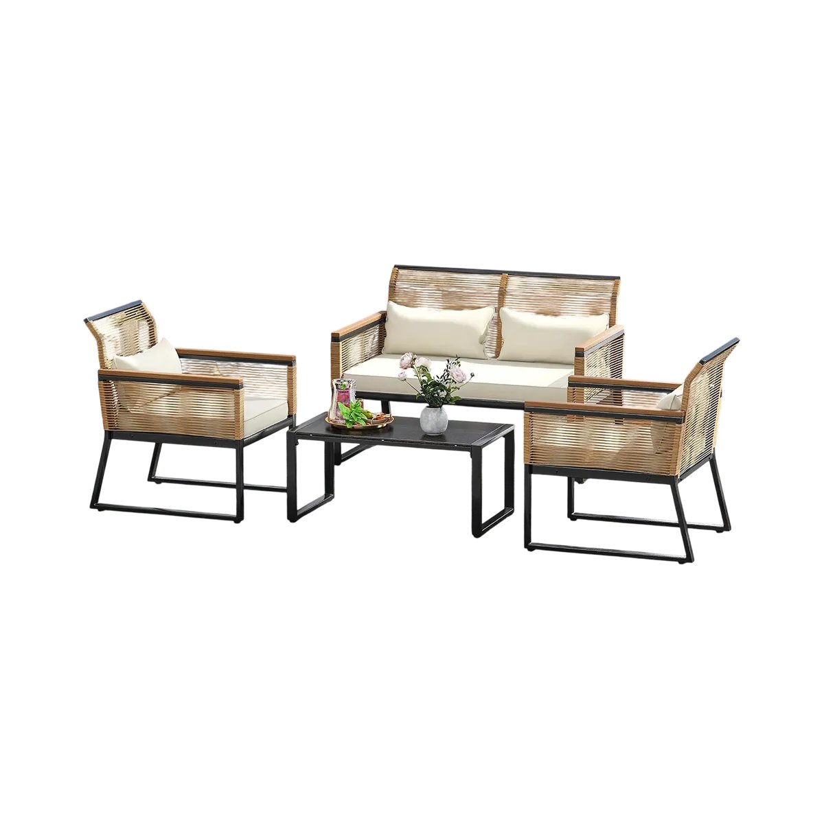 Turnstone four-piece steel rattan patio set