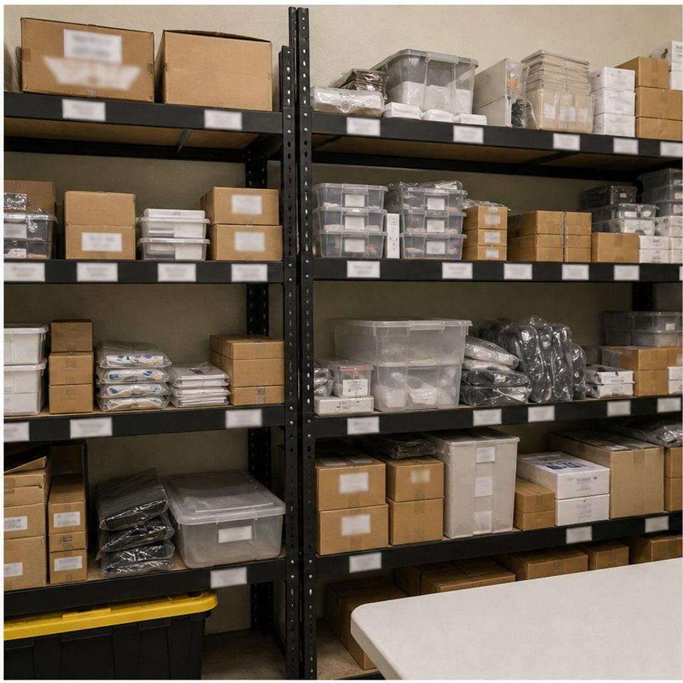 Operations assistant for inventory and customer follow-up: organized inventory shelf